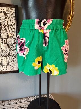 J. Crew Green Floral High-Waist Shorts